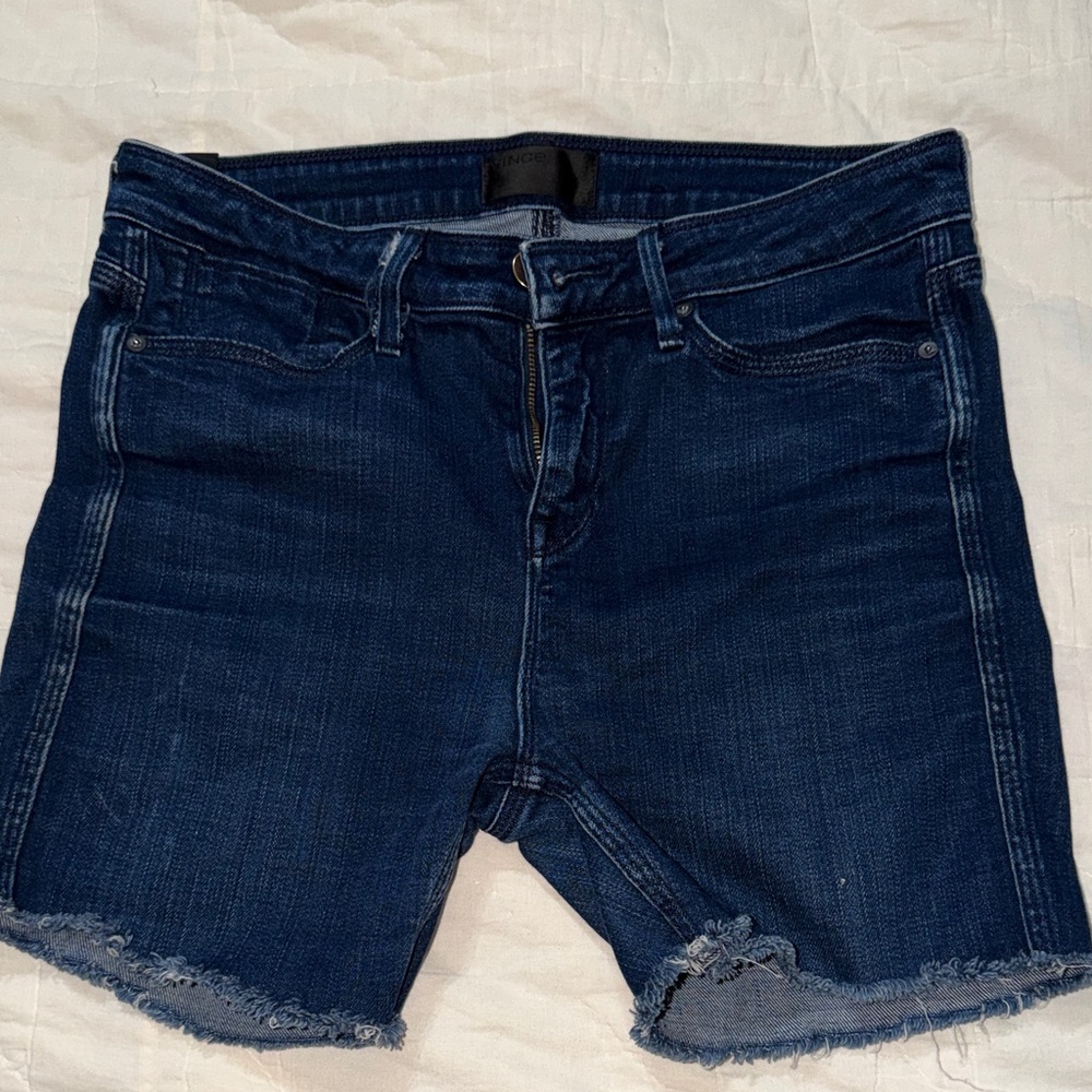 Vince Deep Indigo Denim cut off Shorts with Brass Button size 29